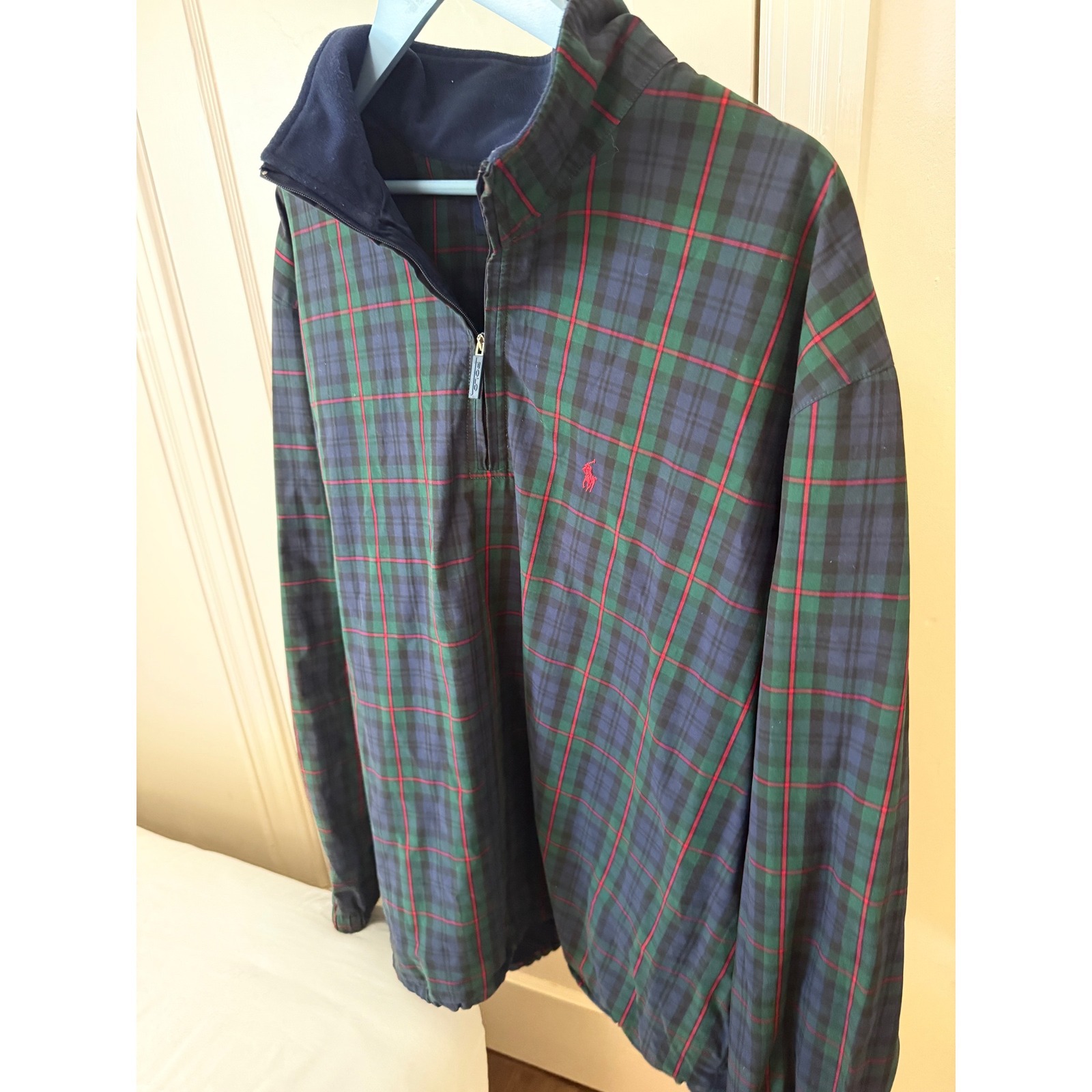 Polo Golf Ralph Lauren Vintage Plaid Quarter Zip Windbreaker Mens Xxl Green Blue